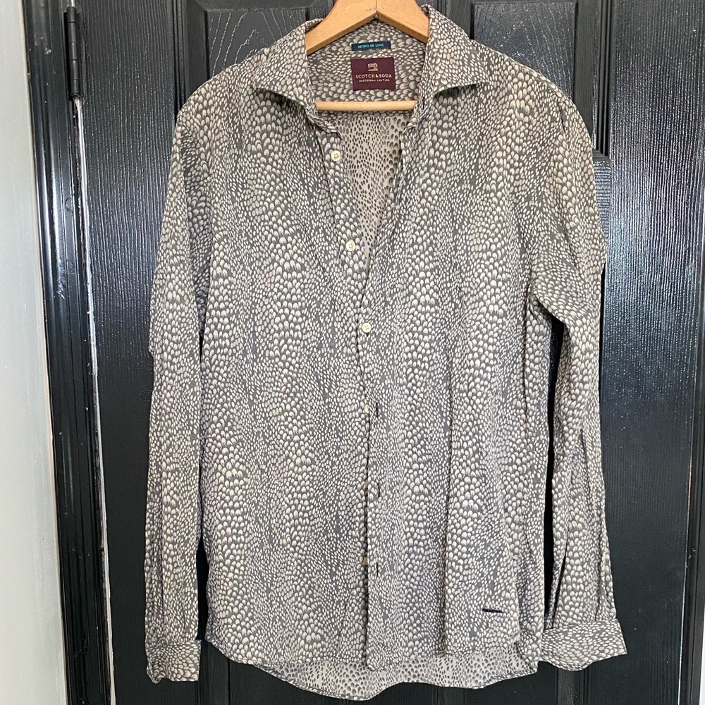 SCOTCH & SODA MENS Button Down Grayish Green and Khaki Speckled Print Shirt